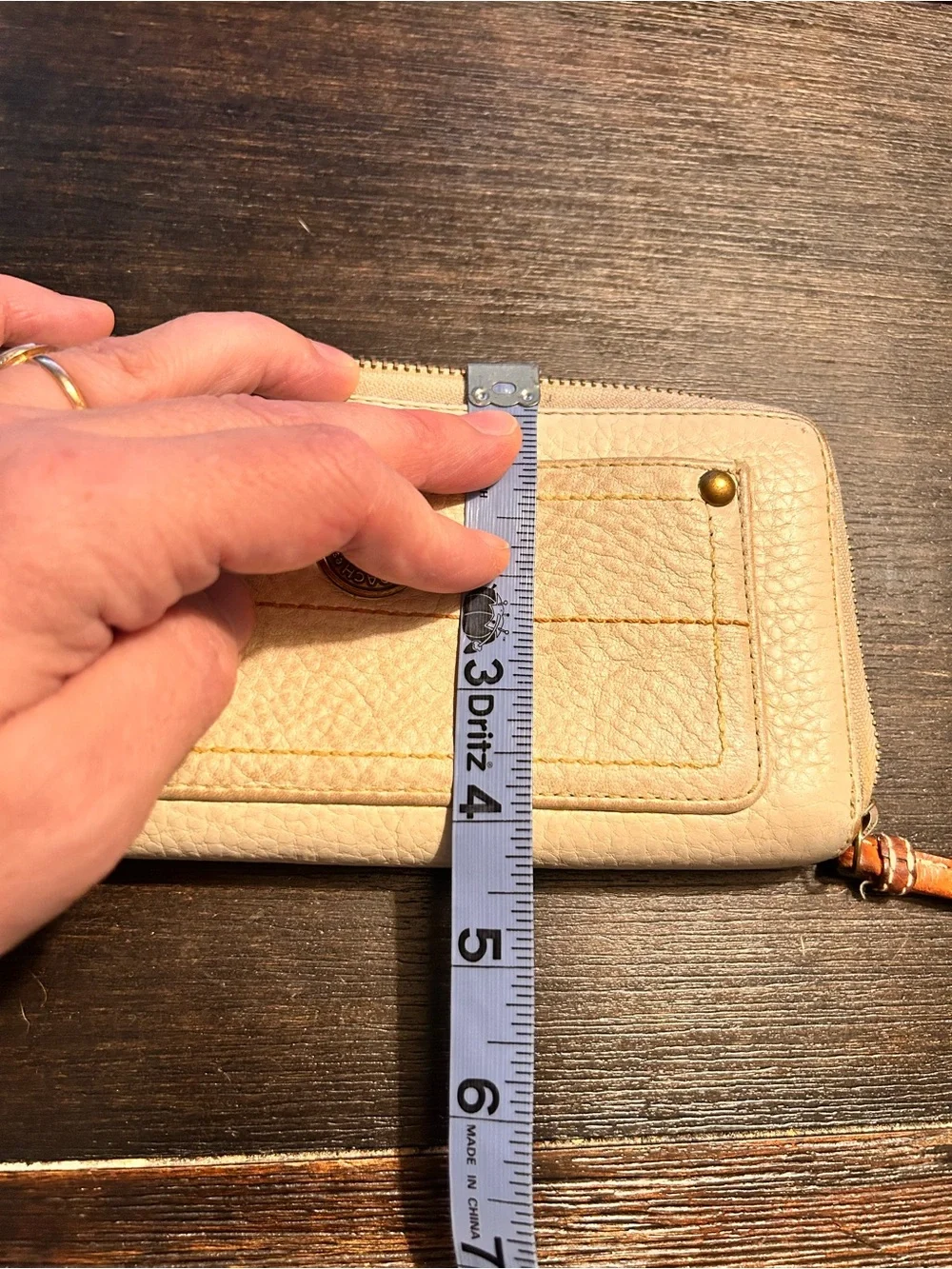 Coach Beige Leather Zip Around Wallet with Brass Hardware